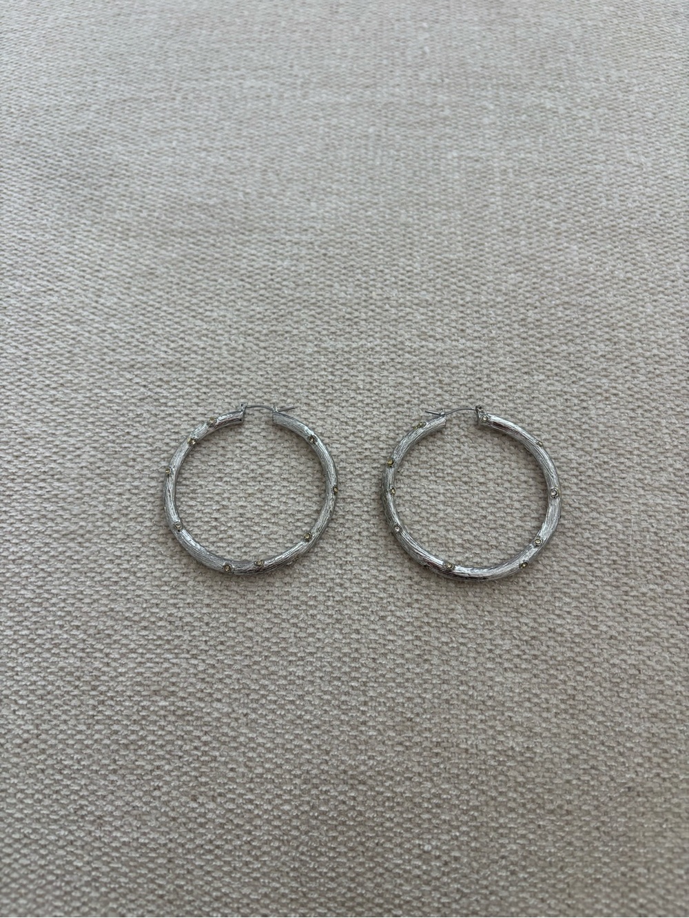 White House Black Market Silver Textured Hoop Earrings